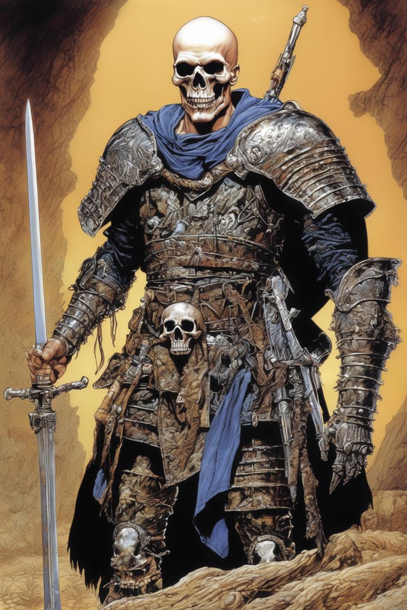 00184-2628463826-John Blanche Style - Brian Thompson as bald Warlord skull armor in the art style of Clyde Caldwell Larry Elmore Jeff Easley Tony.png